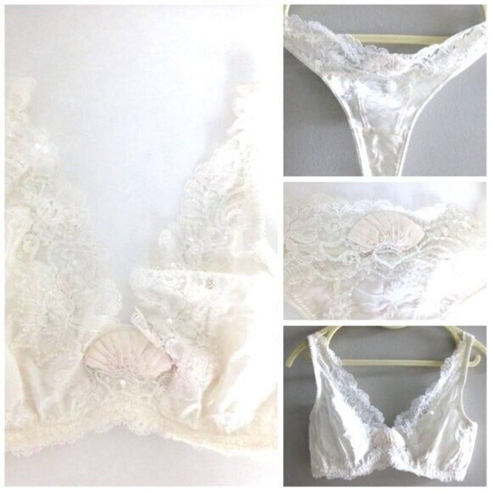 NEW EVE'S TEMPTATION SILK UNDERWIRE FLORAL LACE BRA/PANTIES 2PC SET